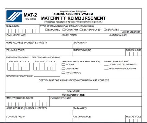 sss maternity reimbursement form|sss mat 2 form.